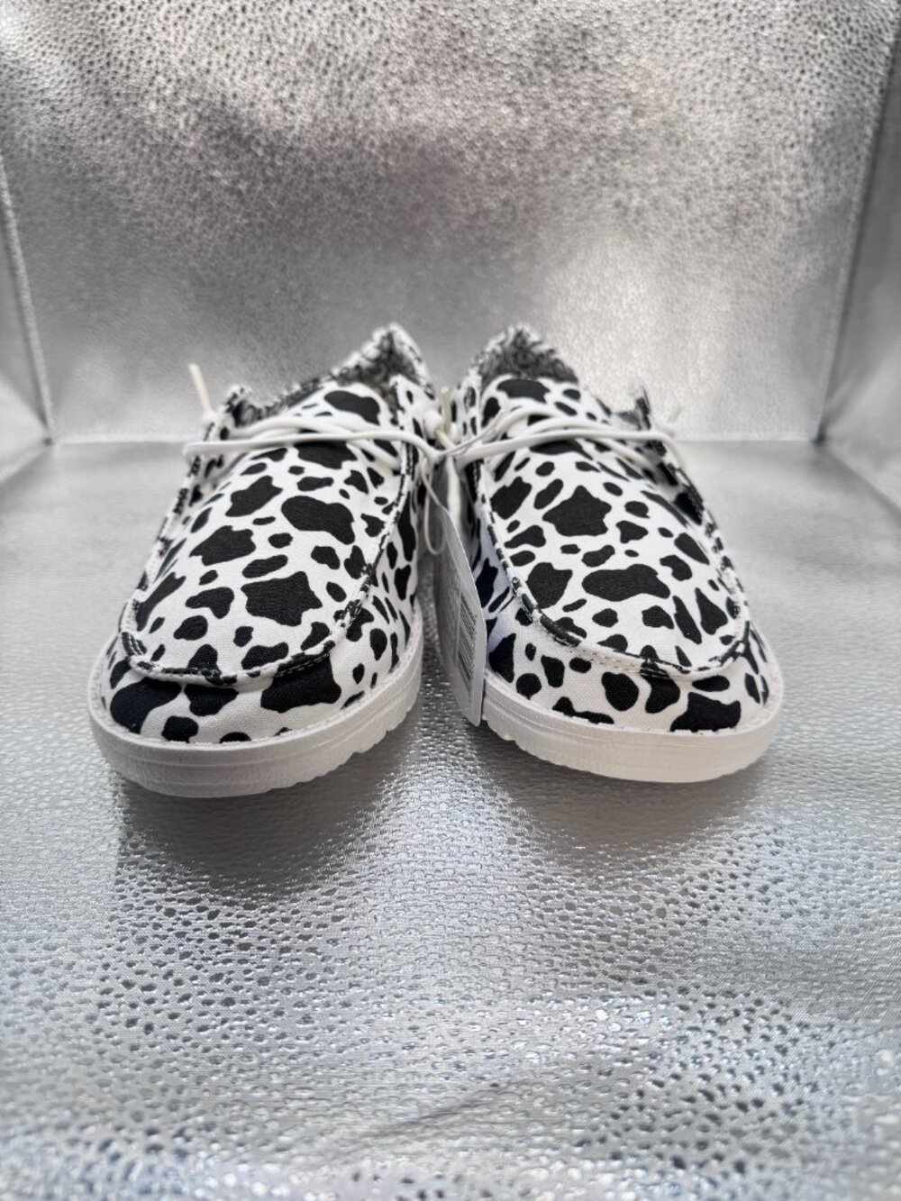 NWT Hey Dude Wendy 10 Milky Way Cow Print Black and White Slip On Shoes Loafers - Picture 14 of 16